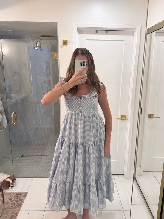 Worth Collective Dresses & Skirts - Light Blue Gingham Tiered Maxi Dress with Ruffle Straps